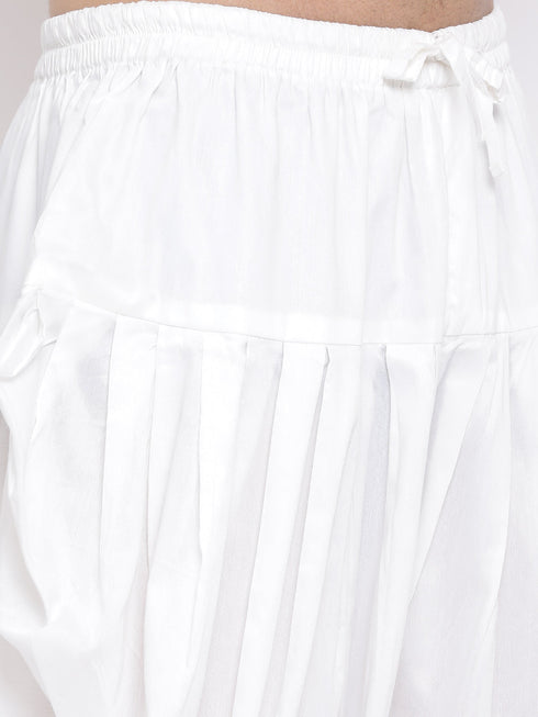 Vastramay Men's Pink Cotton Blend Kurta and White Dhoti Set